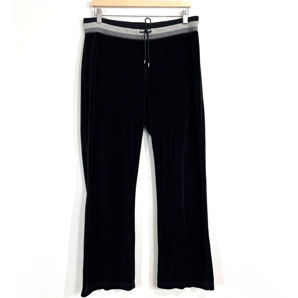 Jones‎ New York Sport Women Large Black Velvet Wide Sweatpant Casual Athleisure